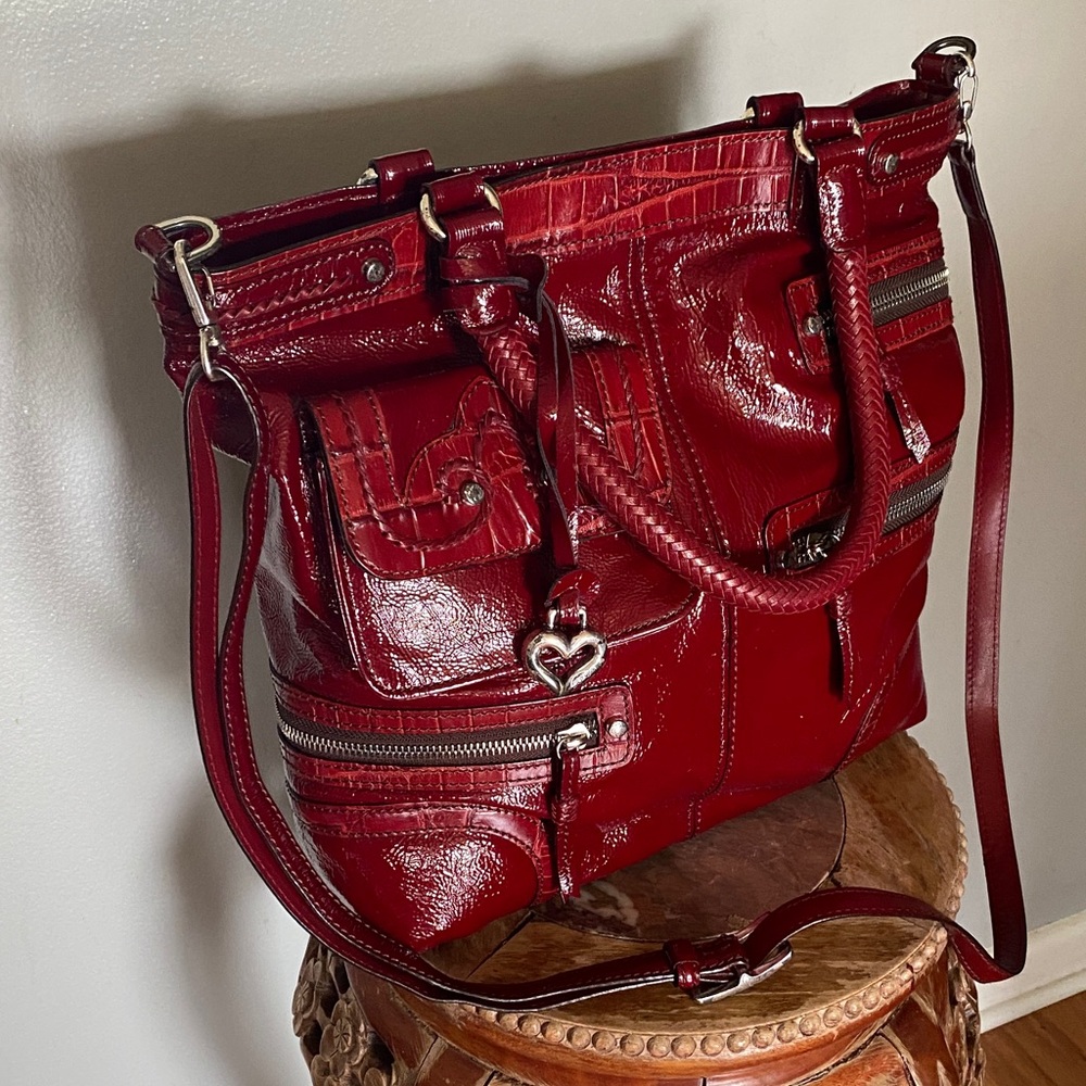 🌹🥀Brighton Kaelan Red/burgundy Patent Leather Tote Bag Purse Crossbody🌹🥀